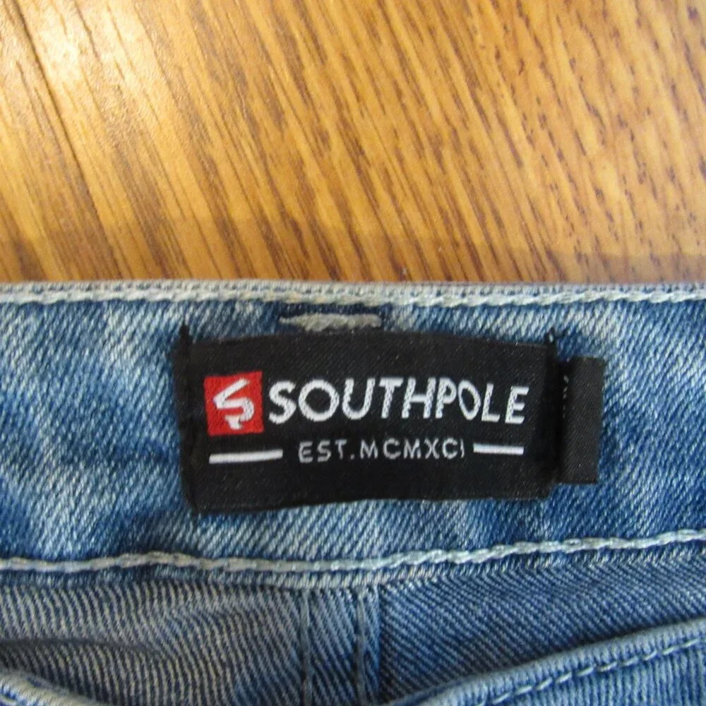Southpolo Skinny Distressed Moto Biker Acid Wash Denim Jeans 32x32‎